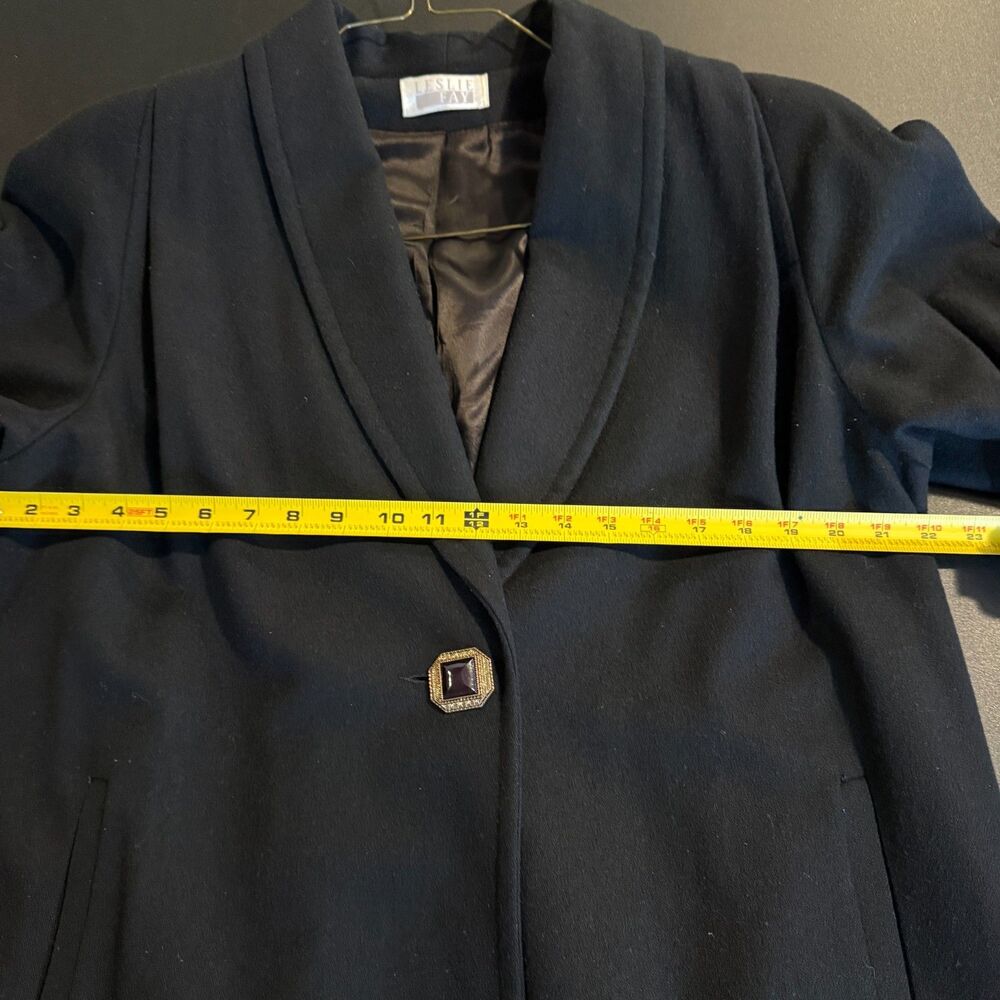 Vintage Leslie Fay 100% Pure Wool Black Long Coat Trench Dress Coat Size 10 USA - Picture 11 of 12